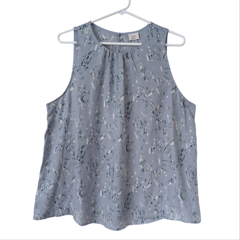 A New Day Semi-Sheer Pleated Keyhole Sleeveless Top Xxl Blue